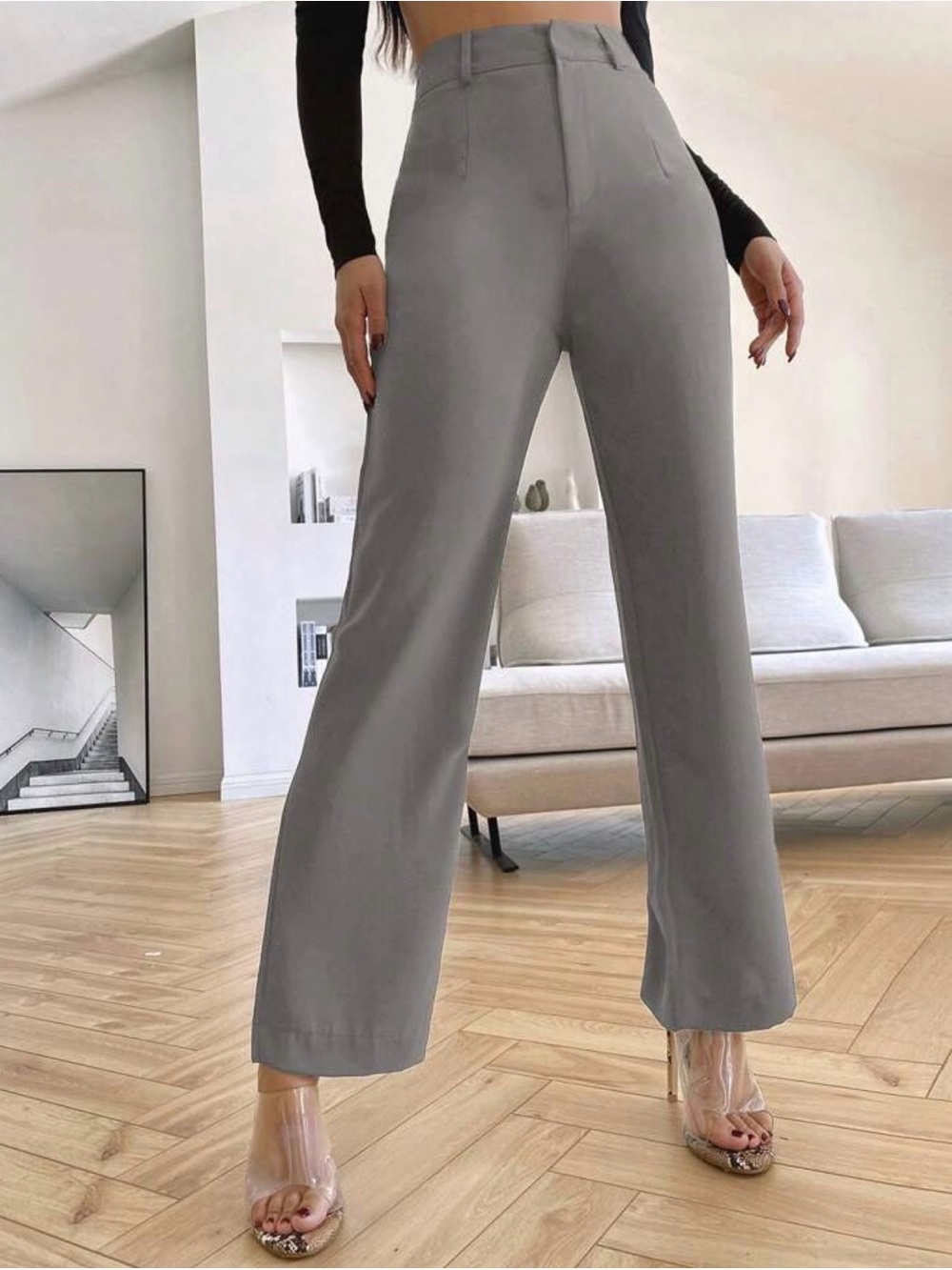 High-Waist Wide-Leg Pants in Gray